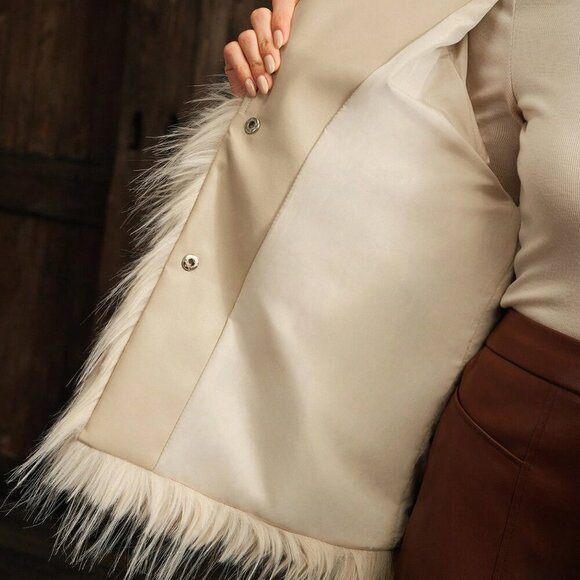 Beige Casual Women's Fluffy Short Fluffy Fuzzy Jacket - Picture 6 of 6